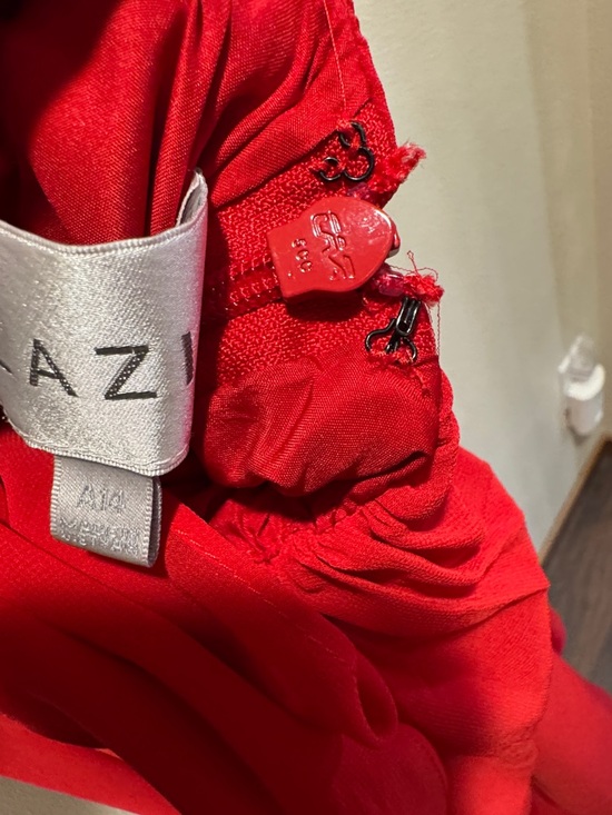 Unaltered Azazie Zeya A14 in Scarlet Spaghetti Strap Bridesmaid Maxi Dress - Picture 9 of 16